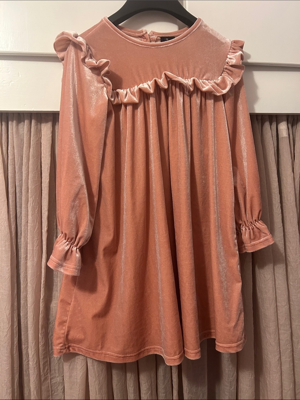 Girls' Velvet Ruffle-Trim Dress in Blush Rose